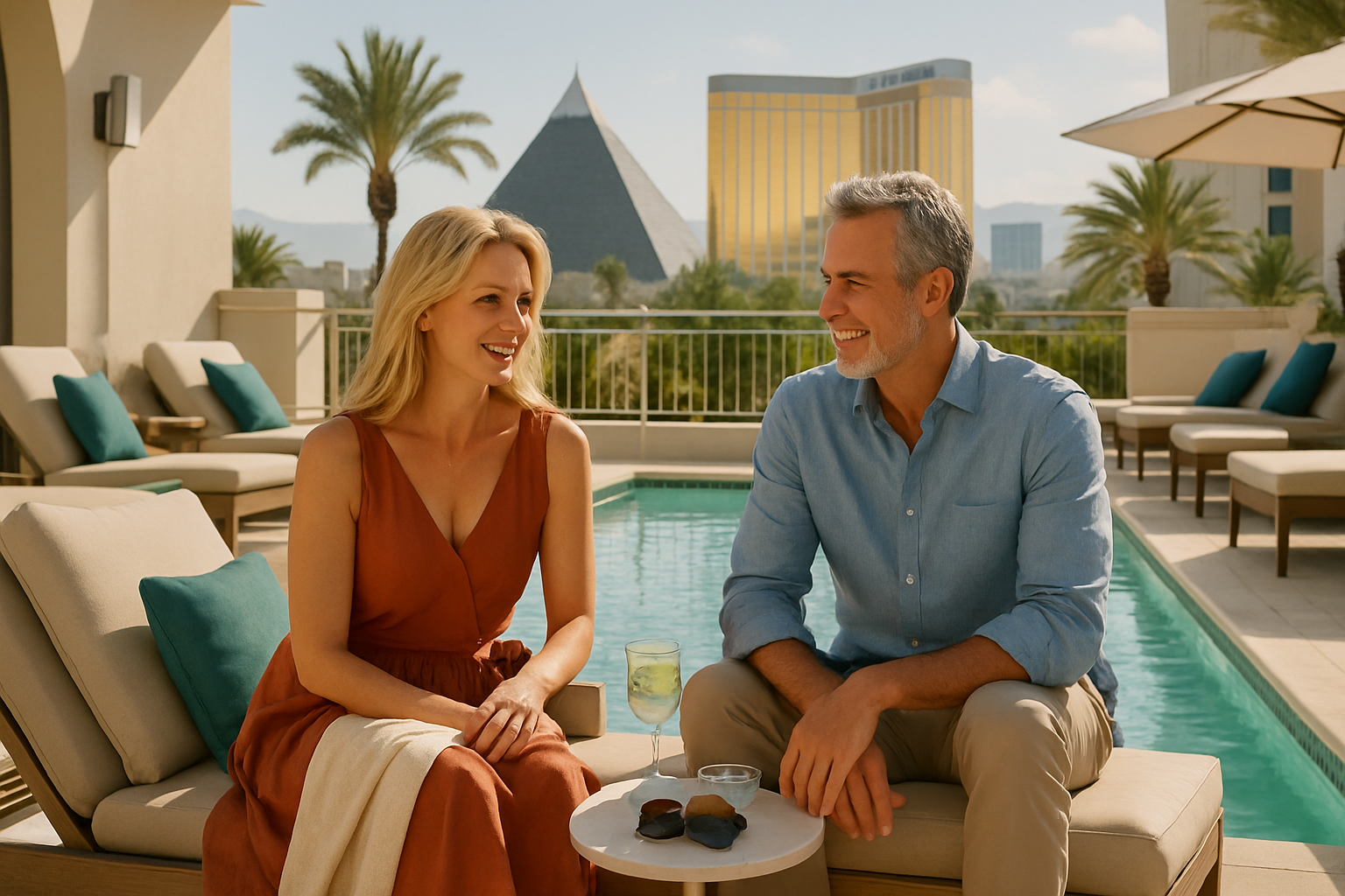 Active adults in their 50s enjoying a calm stylish Las Vegas hotel stay